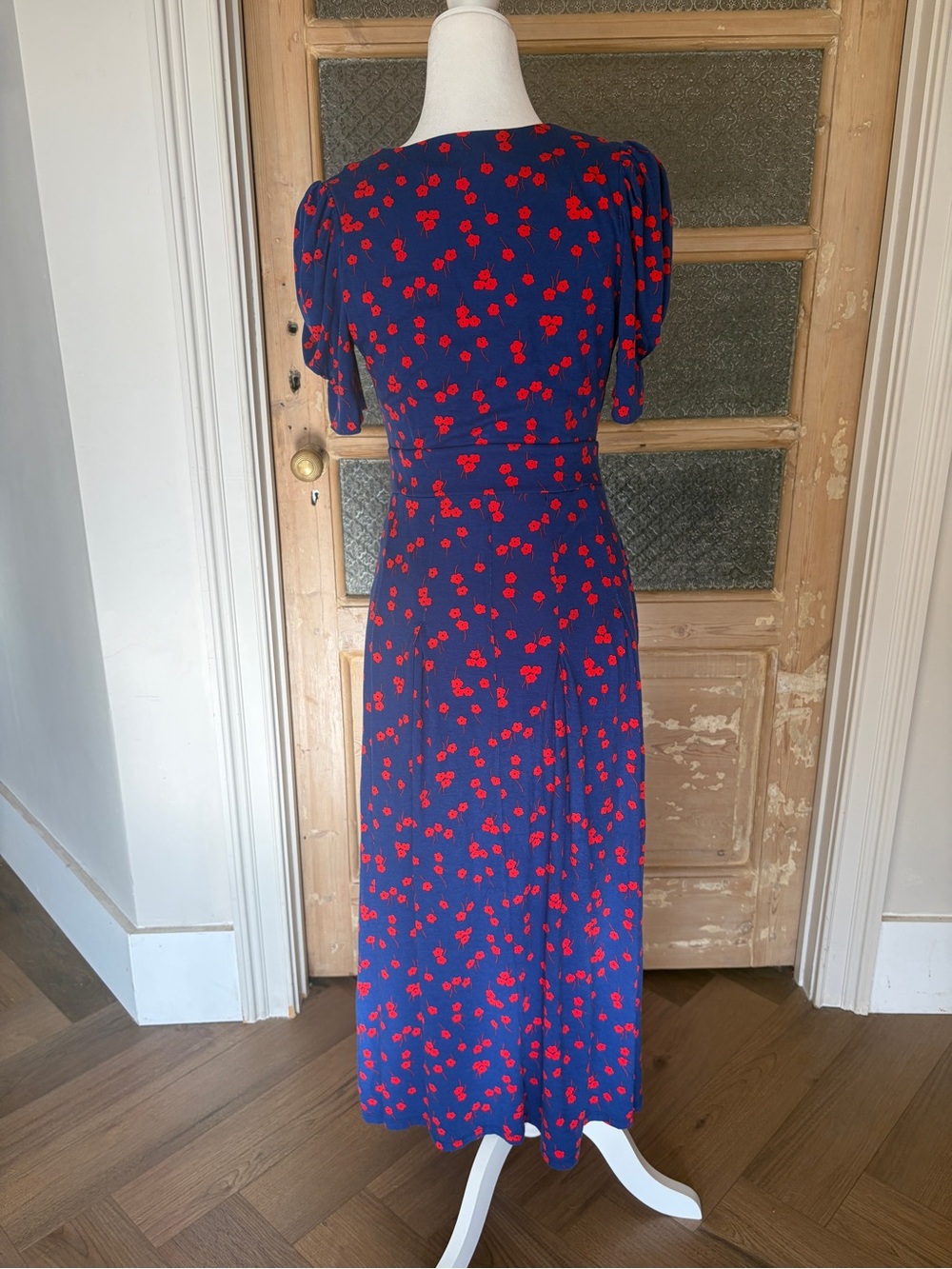 Boden Navy Floral stretchy Maxi Dress with puff sleeves 6R excellent! - Picture 4 of 11